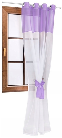 Firana dwukolorowa z woalu wiązana Lethien biało-jasnofioletowa