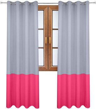 Zasłona duo jasno szara z pasem na dole ciemny róż Soma