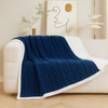 Gruby koc z barankiem narzuta pled ciepły dwustronny  wytłaczany granatowy