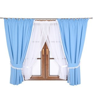 Komplet 2 zasłony z pomponami firana z woalu Lilo 9 wzór 3