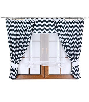 Komplet 2 zasłony czarne zygzaki B2 panel z kokardkami Rubi IV