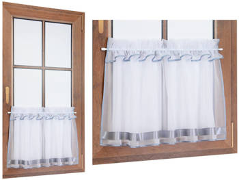 Zazdrostka z białego woalu Cento ozdobiona satynową wstążką i lamówką