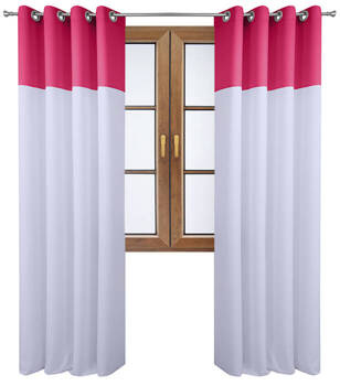 Stylowa zasłona duo biała z pasem na górze ciemno różowym Massa