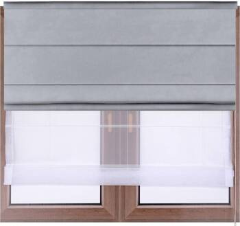 Podwójna  roleta DUO rzymska jasno szara z aksamitnego weluru i białego woalu