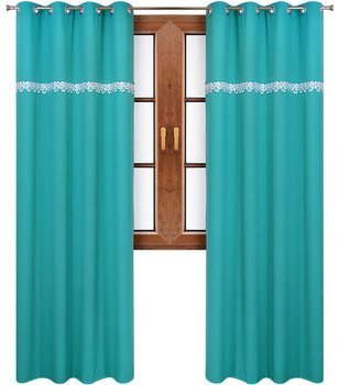 Zasłona turkusowa ozdobiona gipiurą Ligia wzór 10