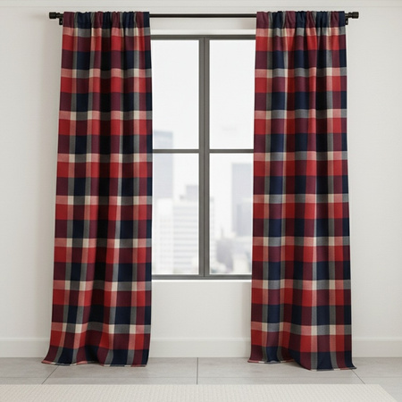 Zasłona świąteczna w kratkę granatowo bordową dekoracja okna boże narodzenie