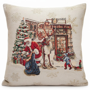 Świąteczna poszewka gobelinowa w stylu rustykalnym mikołaj renifer