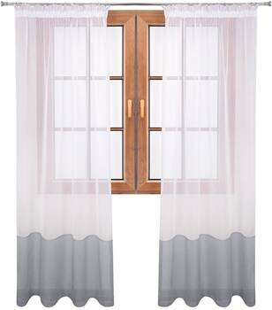 Śliczna klasyczna firana z białego woalu duo pas szary Lola