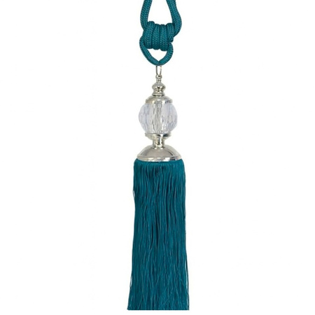 Ekskluzywny chwost do zasłon z kryształem ciemny turkusowy