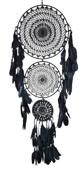 Łapacz snów dekoracja boho na ścianę okno makrama haft potrójny czarny