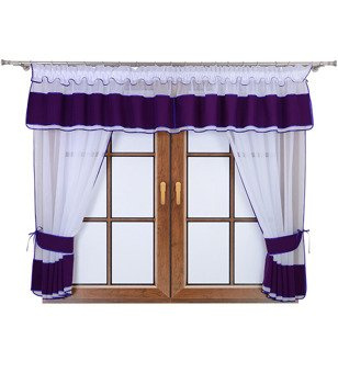 Komplet 2 firany z podwiązką i lambrekinem Lamia bakłażanowy