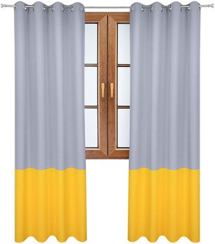 Zasłona duo jasno szara z pasem na dole żółtym Soma