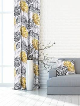 Zasłona w wzory Rubi duże liście złote szare wzór Y1