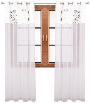 Firana duo z woalu i tkaniny w ażurowe listki Gina białe