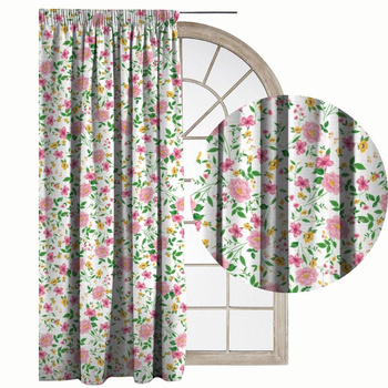 Zasłona Glam aksamitna welurowa biała w śliczną kolorowa łąkę G23 welwet