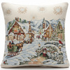 Świąteczna poszewka gobelinowa w stylu rustykalnym ośnieżona wioska