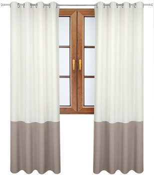 Zasłona duo ecru z pasem na dole beżowo szarym Soma