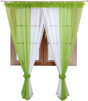 Firana duo z woalu Sevilla z ozdobną falbaną biało-zielona