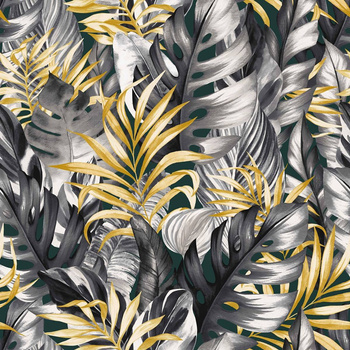 Materiał na metry z nadrukiem monstera złota szara wzór W2 na zasłony