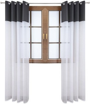 Firana duo z woalu i tkanina matowa grafitowa Inez II