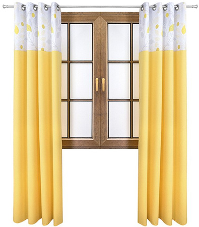 Zasłona słoneczna żółta matowa  duo liście  Rubi 2 wzór C2