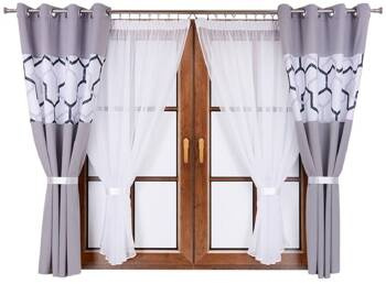 Komplet zasłony szare duo plastry I1 dwa kokony z woalu Cindy 3