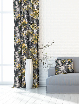 Zasłona w wzory Rubi monstera złota szara wzór W2