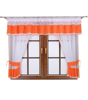 Komplet 2 firany z podwiązką i lambrekinem Lamia pomarańczowy