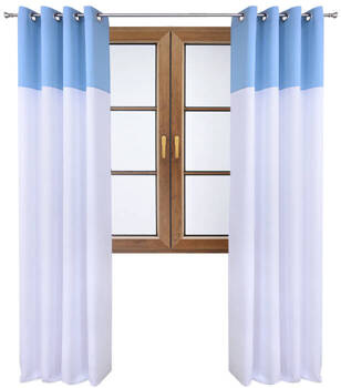 Stylowa zasłona duo biała z pasem na górze błękitnym Massa