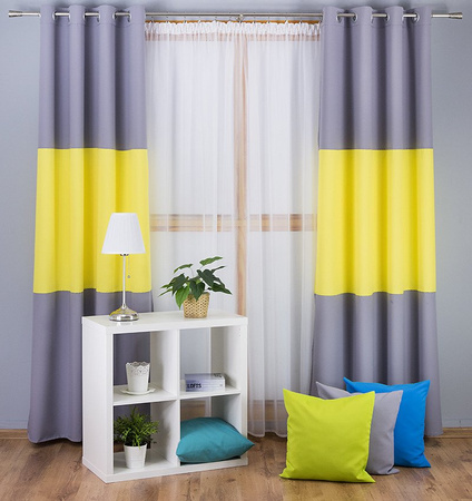 Zasłona gładka matowa trio Sally ciemno szara z turkusowym