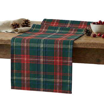 Bieżnik w kratę czerwono zielony klasyczna dekoracja na stół ławę 