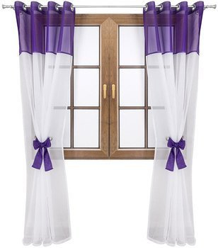 Firana dwukolorowa z woalu wiązana Lethien biało-ciemnofioletowa