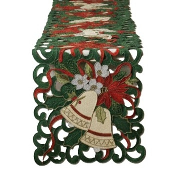 Świąteczny bieżnik zielony z złotymi dzwonkami i gwiazdą betlejemską