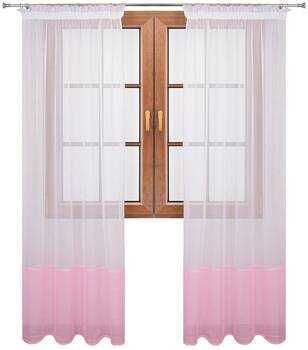 Śliczna klasyczna firana z białego woalu duo pas jasno różowy Lola