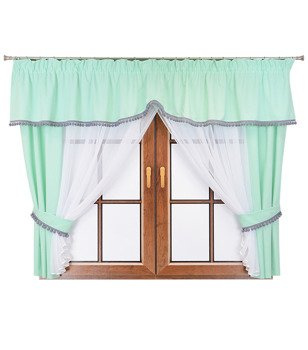 Komplet zasłon i firana z lambrekinem ozdobiony pomponami Lilo X wzór 5