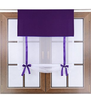 Uroczy panel ekran z woalu Vigo z kokardkami bakłażanowy