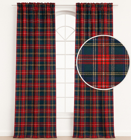 Zasłona świąteczna w kratkę czerwono zielona dekoracja okna boże narodzenie