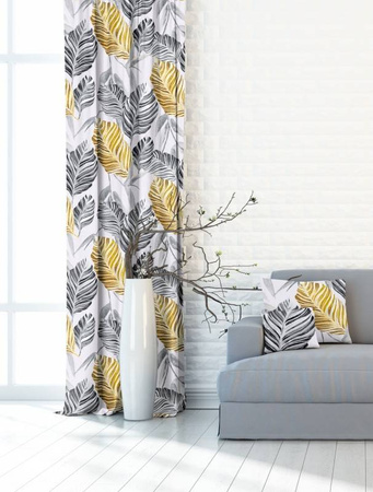 Zasłona w wzory Rubi duże liście złote szare wzór Y1