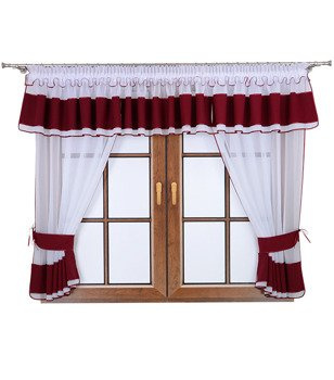 Komplet 2 firany z podwiązką i lambrekinem Lamia bordowy