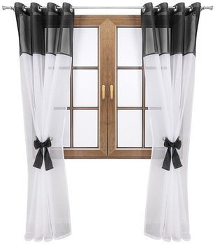 Firana dwukolorowa z woalu wiązana Lethien biało-czarna