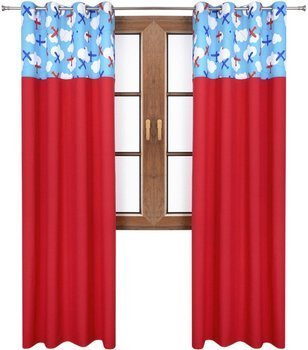 Zasłona czerwona matowa  duo samoloty Rubi 2 wzór S1