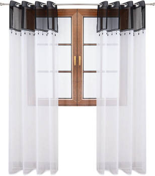 Firana z woalu z ozdobnymi koralikami MIA czarna wzór 15