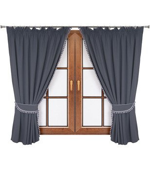 Komplet zasłon ciemno szarych z pomponami Lilo 16 wzór 9