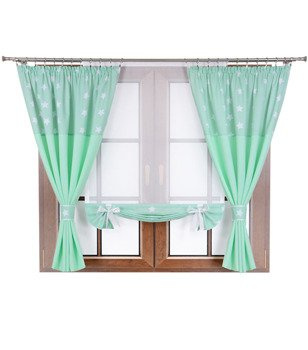 Komplet zasłon z panelem miętowy duo gwiazdki R1 Rubi IX