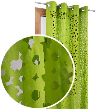 Zasłona zielona w ażurowe wycinane laserowo wzory kwiaty