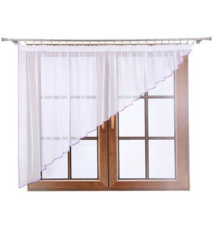 Asymetryczna firana z woalu Lea ozdobiona lamówką