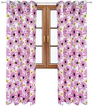 Zasłona w wzory Rubi różowe żółte kwiaty wzór J3