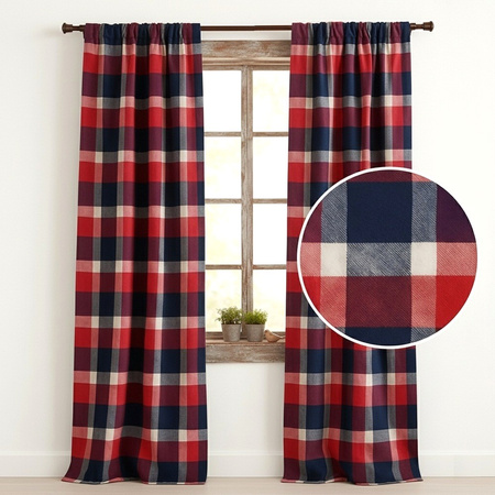 Zasłona świąteczna w kratkę granatowo bordową dekoracja okna boże narodzenie