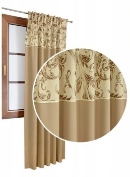 Zasłona ciemno beżowa duo z lśniącym wzorem Bona 2 wzór 11