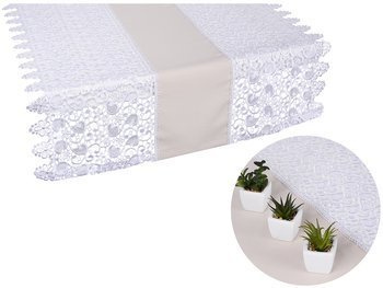 Ozdobny bieżnik chłodny beżowy wykończony szeroką gipiurą